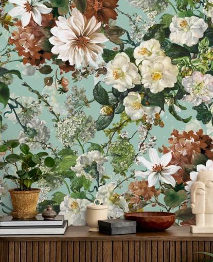 floral wall mural called Midnight Garden XIII by Burcu Korkmazyurek for lounges and bedrooms floral wall mural called Midnight Garden XIII by Burcu Korkmazyurek for lounges and bedrooms