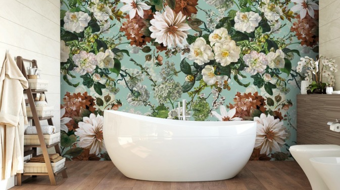 floral wall mural called Midnight Garden XIII by Burcu Korkmazyurek for lounges and bedrooms