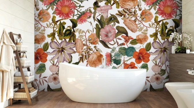 floral wallpaper mural called Romantic Garden by Burcu Korkmazyurek for living rooms and bedrooms