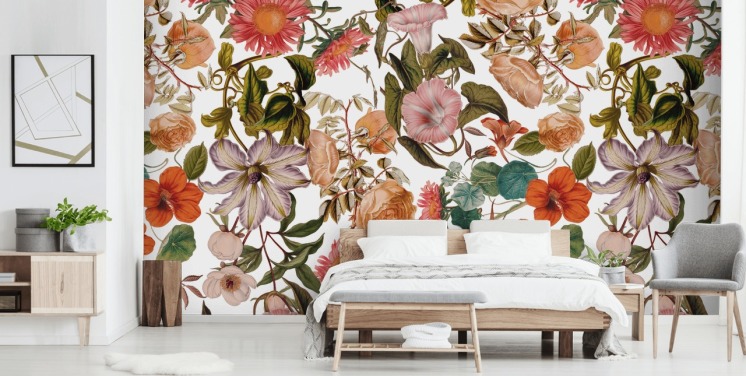 Blumentapete namens Romantic Garden von Burcu Korkmazyurek für Wohn- und Schlafzimmer