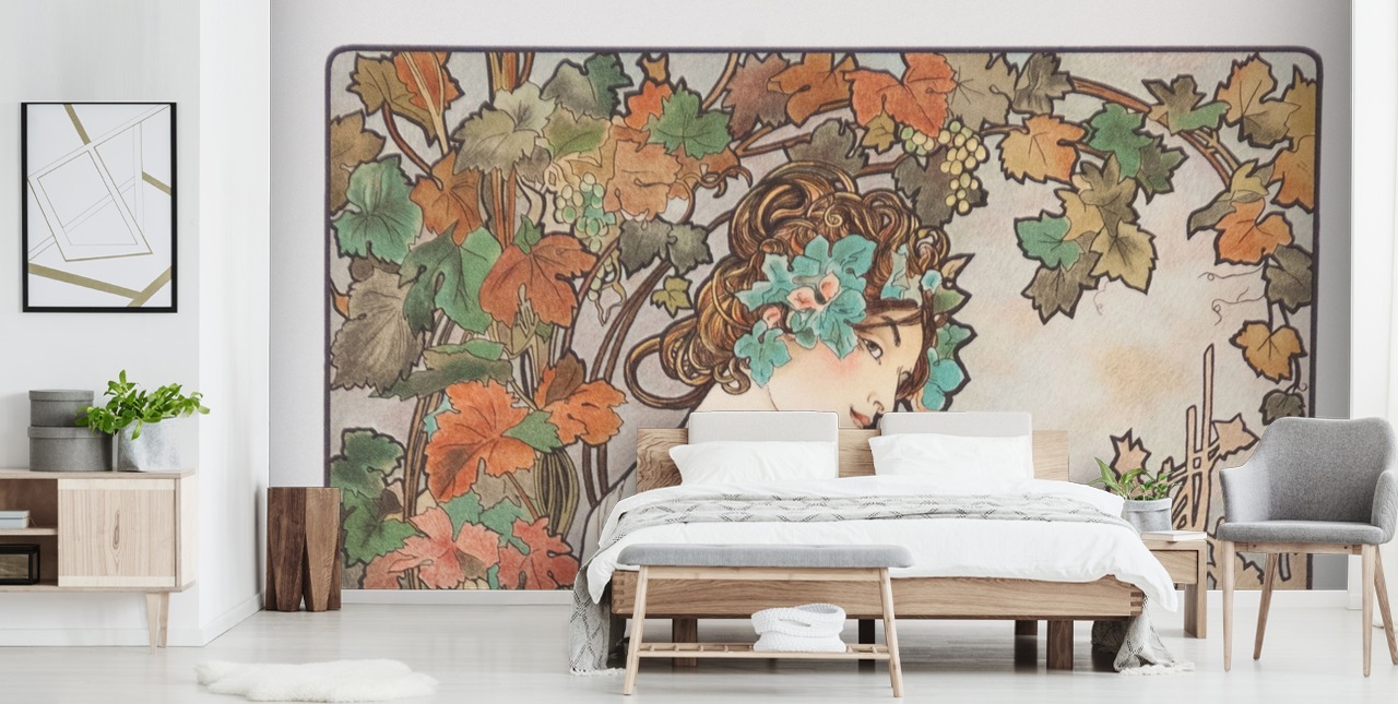 art nouveau wall mural called Cognac Bisquit by Alphonse Mucha for living rooms and bedrooms