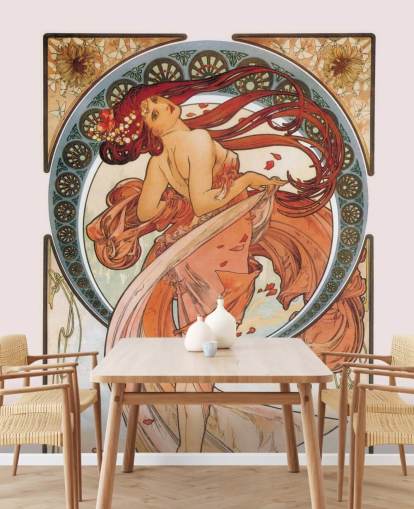 art nouveau wallpaper mural called Dance (Rose) by Alphonse Mucha for lounges and bedrooms art nouveau wallpaper mural called Dance (Rose) by Alphonse Mucha for lounges and bedrooms