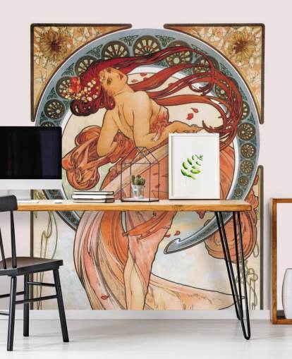 art nouveau wallpaper mural called Dance (Rose) by Alphonse Mucha for lounges and bedrooms art nouveau wallpaper mural called Dance (Rose) by Alphonse Mucha for lounges and bedrooms