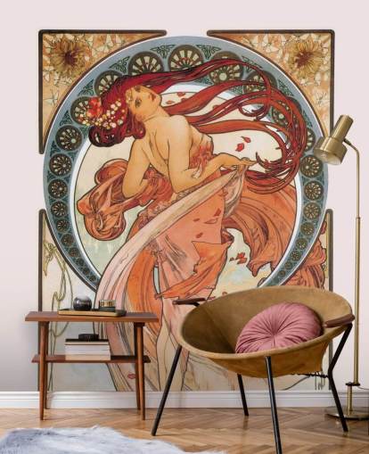 art nouveau wallpaper mural called Dance (Rose) by Alphonse Mucha for lounges and bedrooms art nouveau wallpaper mural called Dance (Rose) by Alphonse Mucha for lounges and bedrooms