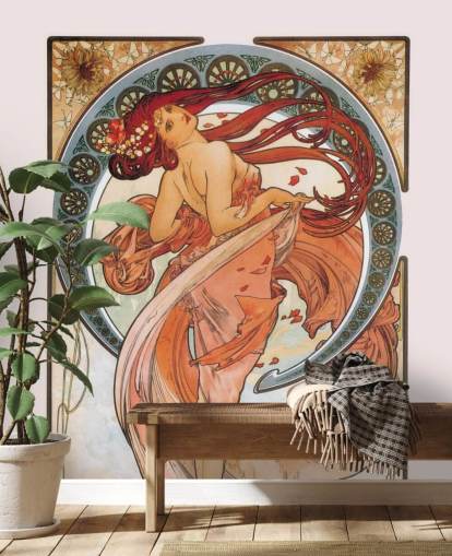 art nouveau wallpaper mural called Dance (Rose) by Alphonse Mucha for lounges and bedrooms art nouveau wallpaper mural called Dance (Rose) by Alphonse Mucha for lounges and bedrooms