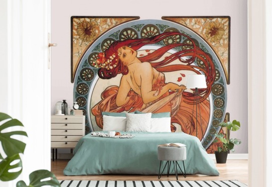 art nouveau tapetmaleri kaldet Dance (Rose) af Alphonse Mucha til lounger og soveværelser