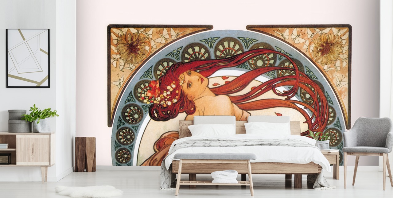 art nouveau tapetmaleri kalt Dance (Rose) av Alphonse Mucha for salonger og soverom