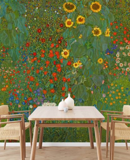 fine art wallpaper mural called Farm Garden with Sunflowers by Gustav Klimt for bedrooms, kitchens and lounges fine art wallpaper mural called Farm Garden with Sunflowers by Gustav Klimt for bedrooms, kitchens and lounges