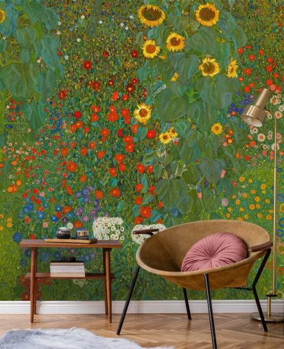 fine art wallpaper mural called Farm Garden with Sunflowers by Gustav Klimt for bedrooms, kitchens and lounges fine art wallpaper mural called Farm Garden with Sunflowers by Gustav Klimt for bedrooms, kitchens and lounges