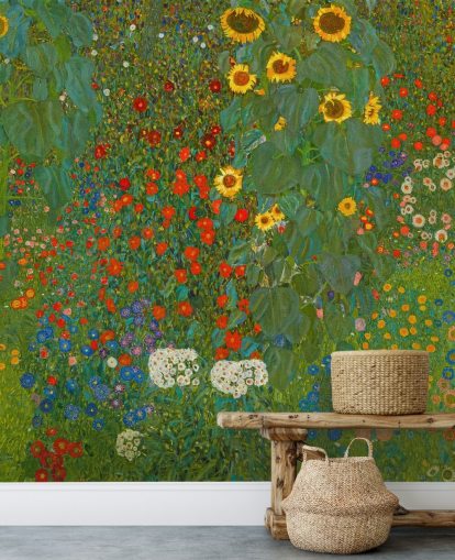 fine art wallpaper mural called Farm Garden with Sunflowers by Gustav Klimt for bedrooms, kitchens and lounges fine art wallpaper mural called Farm Garden with Sunflowers by Gustav Klimt for bedrooms, kitchens and lounges