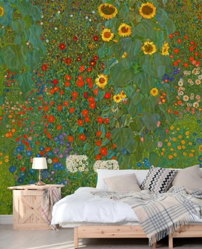 carta da parati fine art chiamata Farm Garden with Sunflowers di Gustav Klimt per camere da letto, cucine e salotti carta da parati fine art chiamata Farm Garden with Sunflowers di Gustav Klimt per camere da letto, cucine e salotti
