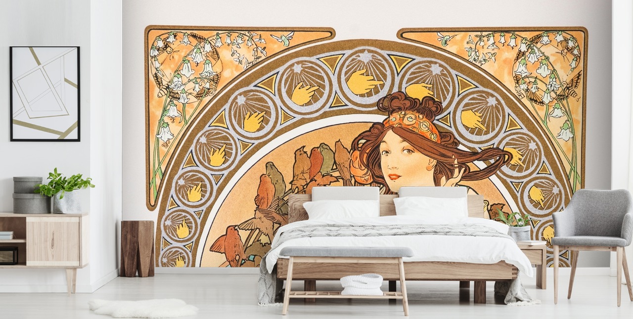 fine art wallpaper mural called La Musica by Alphonse Mucha for living rooms and bedrooms