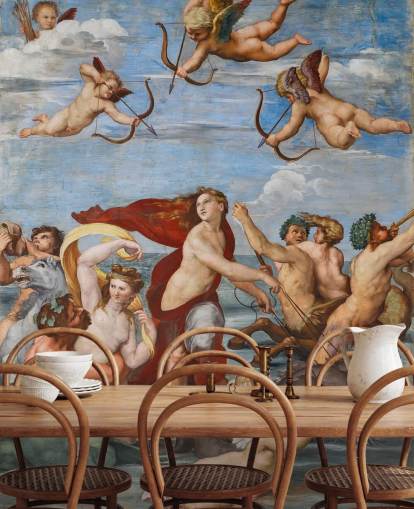 fine art wallpaper mural called The Triumph of Galatea by Raphael for dining rooms, offices and religious spaces fine art wallpaper mural called The Triumph of Galatea by Raphael for dining rooms, offices and religious spaces