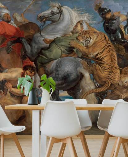 fine art wallpaper mural called Tiger, Lion and Leopard Hunt by Peter Paul Rubens fine art wallpaper mural called Tiger, Lion and Leopard Hunt by Peter Paul Rubens