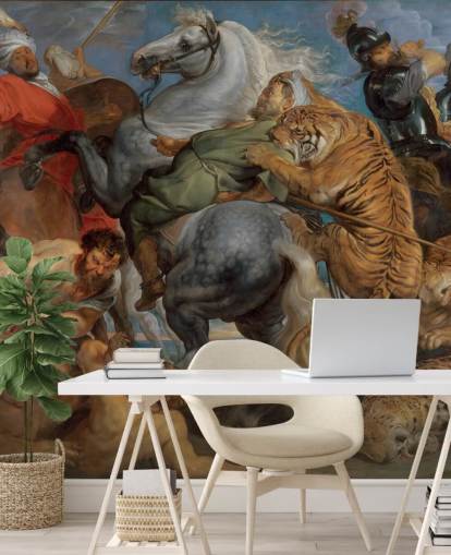 fine art wallpaper mural called Tiger, Lion and Leopard Hunt by Peter Paul Rubens fine art wallpaper mural called Tiger, Lion and Leopard Hunt by Peter Paul Rubens