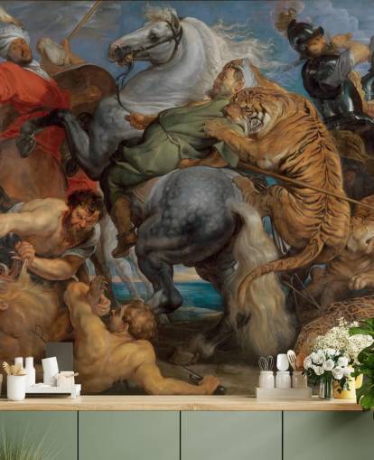 kunsttapet veggmaleri kalt Tiger, Lion and Leopard Hunt av Peter Paul Rubens kunsttapet veggmaleri kalt Tiger, Lion and Leopard Hunt av Peter Paul Rubens