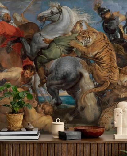fine art wallpaper mural called Tiger, Lion and Leopard Hunt by Peter Paul Rubens  fine art wallpaper mural called Tiger, Lion and Leopard Hunt by Peter Paul Rubens
