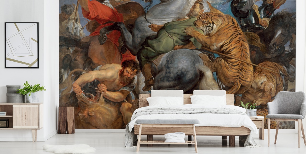 fine art wallpaper mural called Tiger, Lion and Leopard Hunt by Peter Paul Rubens 