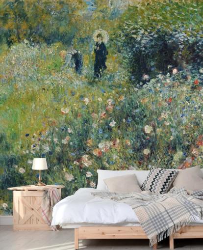 kunstveggmaleri kalt Kvinne med parasoll i en hage av Pierre-Auguste Renoir for salonger og soverom kunstveggmaleri kalt Kvinne med parasoll i en hage av Pierre-Auguste Renoir for salonger og soverom