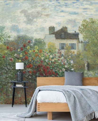 Kunsttapete mit dem Titel The Artist's Garden in Argenteuil von Claude Monet für Wohn- und Esszimmer Kunsttapete mit dem Titel The Artist's Garden in Argenteuil von Claude Monet für Wohn- und Esszimmer