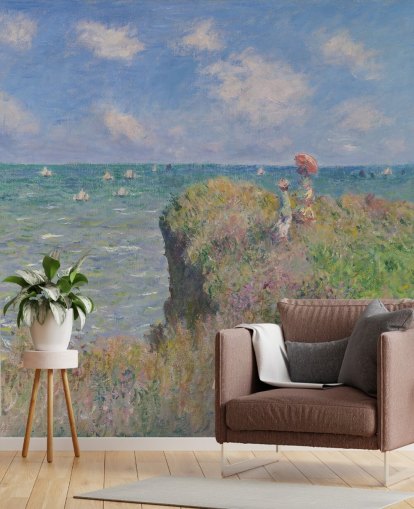 mural de papel de parede de belas artes chamado Cliff Walk at Pourville de Claude Monet para quartos e salas de estar mural de papel de parede de belas artes chamado Cliff Walk at Pourville de Claude Monet para quartos e salas de estar