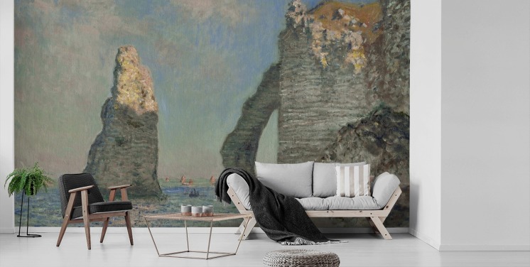 kunstvægmaleri kaldet The Cliffs at Etretat af Claude Monet til soveværelser og badeværelser
