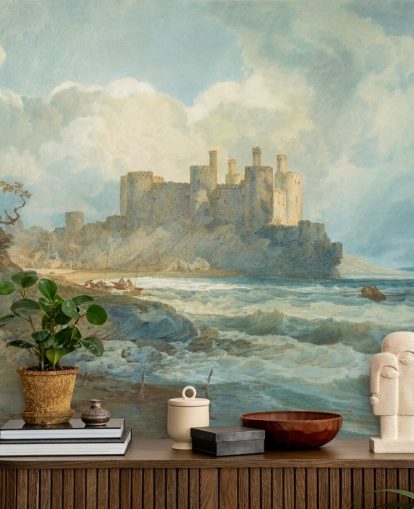 mural de pared de bellas artes llamado Castillo de Conway, Gales del Norte de J. M. W. Turner para salas de estar y oficinas en casa mural de pared de bellas artes llamado Castillo de Conway, Gales del Norte de J. M. W. Turner para salas de estar y oficinas en casa