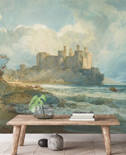 mural de parede de belas artes chamado Conway Castle, North Wales de J. M. W. Turner para salas de estar e escritórios domésticos mural de parede de belas artes chamado Conway Castle, North Wales de J. M. W. Turner para salas de estar e escritórios domésticos