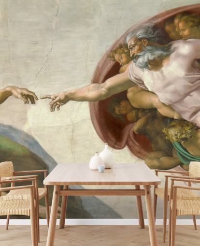 fine art behangmuurschildering genaamd The Creation of Adam van Michelangelo voor slaapkamers en plafonds fine art behangmuurschildering genaamd The Creation of Adam van Michelangelo voor slaapkamers en plafonds