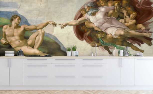 fine art wallpaper mural called The Creation of Adam by Michelangelo for bedrooms and ceilings