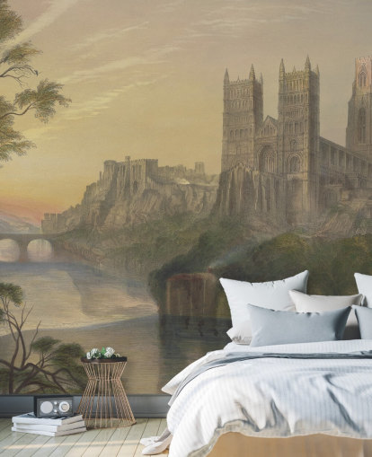 Kunsttapete namens Durham Cathedral von J. M. W. Turner für Schlafzimmer und Heimbüros Kunsttapete namens Durham Cathedral von J. M. W. Turner für Schlafzimmer und Heimbüros