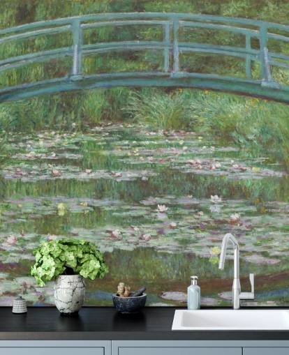 konstväggmålning som heter The Japanese Footbridge av Monet för sovrum, vardagsrum och kök konstväggmålning som heter The Japanese Footbridge av Monet för sovrum, vardagsrum och kök