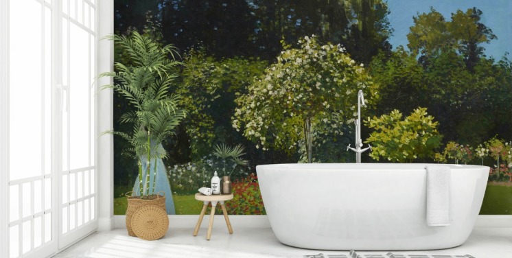 fine art wall mural called Lady in the Garden by Claude Monet for living rooms and dining rooms