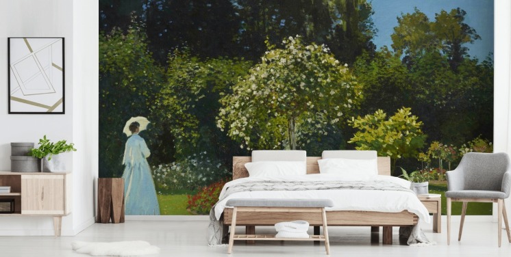 kunstvægmaleri kaldet Lady in the Garden af Claude Monet til stuer og spisestuer