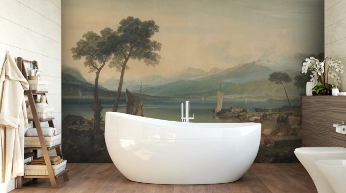 Kunsttapete mit dem Titel Genfersee und Mont Blanc von J. M. W. Turner für Schlafzimmer und Lounges