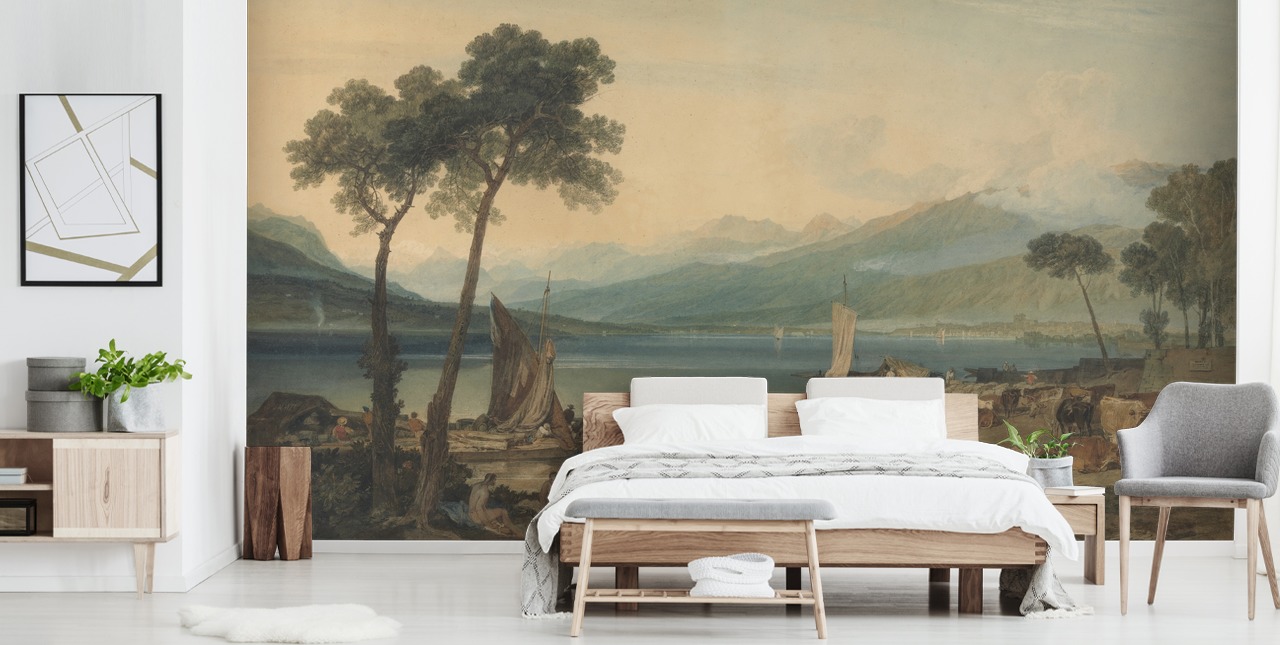 konsttapet väggmålning kallad Genèvesjön och Mont Blanc av J.M.W. Turner för sovrum och lounger konsttapet väggmålning kallad Genèvesjön och Mont Blanc av J.M.W. Turner för sovrum och lounger