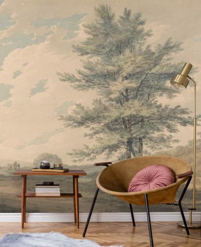 fresque murale d'art intitulée Landscape with Trees and Figures de J. M. W. Turner pour les salons et les couloirs fresque murale d'art intitulée Landscape with Trees and Figures de J. M. W. Turner pour les salons et les couloirs