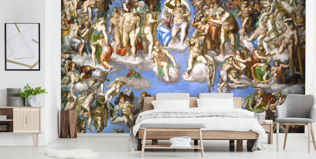 fine art wallpaper mural called The Last Judgment by Michelangelo for ceilings