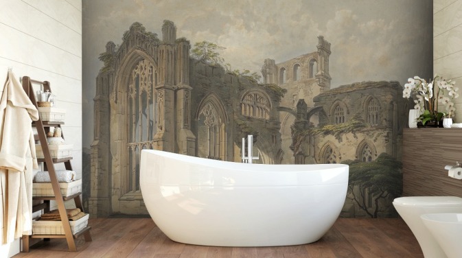 fine art wallpaper mural called Melrose Abbey from the West for bedrooms and living rooms