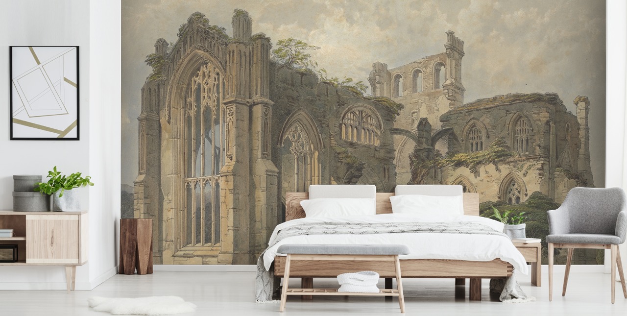 konsttapet väggmålning som heter Melrose Abbey från väst för sovrum och vardagsrum konsttapet väggmålning som heter Melrose Abbey från väst för sovrum och vardagsrum