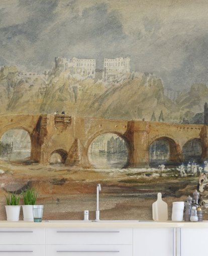 murale artistico chiamato Il ponte sulla Mosella a Coblenza di J. M. W. Turner per camere da letto, salotti e uffici domestici murale artistico chiamato Il ponte sulla Mosella a Coblenza di J. M. W. Turner per camere da letto, salotti e uffici domestici