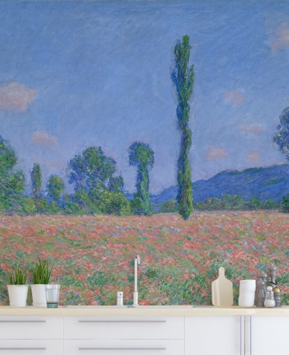 konsttapet väggmålning kallad Poppy Field (Giverny) av Claude Monet för vardagsrum och sovrum konsttapet väggmålning kallad Poppy Field (Giverny) av Claude Monet för vardagsrum och sovrum