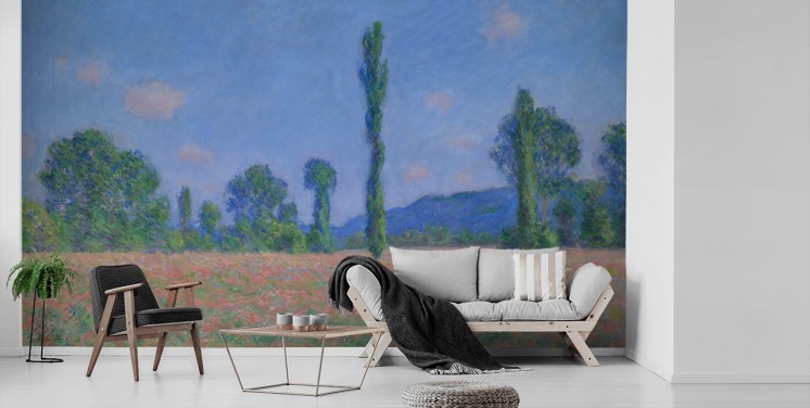 konsttapet väggmålning kallad Poppy Field (Giverny) av Claude Monet för vardagsrum och sovrum