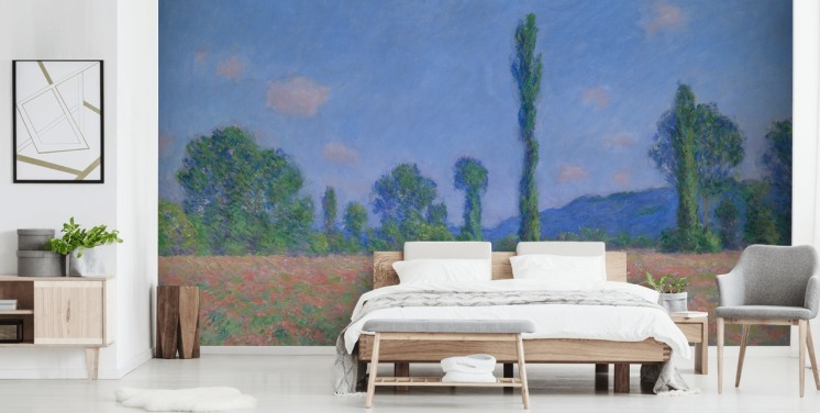 kunsttapet veggmaleri kalt Poppy Field (Giverny) av Claude Monet for stuer og soverom