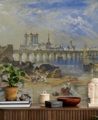 fine art wallpaper mural called Saumur from the Ile d'Offart by J. M. W. Turner for living rooms and home offices fine art wallpaper mural called Saumur from the Ile d'Offart by J. M. W. Turner for living rooms and home offices