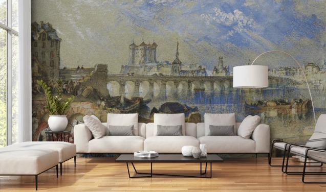 fine art wallpaper mural called Saumur from the Ile d'Offart by J. M. W. Turner for living rooms and home offices