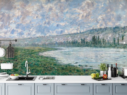 fine art wallpaper mural called The Seine at Vetheuil by Claude Monet