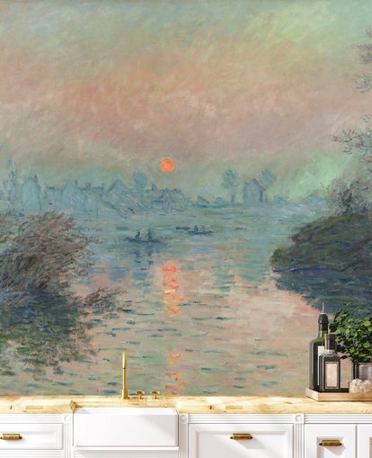 fine art wallpaper mural called Sun setting on the Seine at Lavacourt by Claude Monet fine art wallpaper mural called Sun setting on the Seine at Lavacourt by Claude Monet
