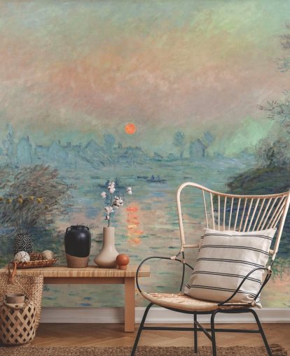 konsttapet väggmålning kallad Solnedgång på Seinen vid Lavacourt av Claude Monet konsttapet väggmålning kallad Solnedgång på Seinen vid Lavacourt av Claude Monet