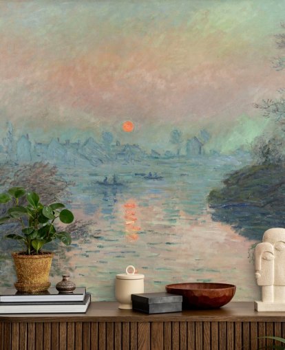 Kunsttapete mit dem Titel Sonnenuntergang auf der Seine bei Lavacourt von Claude Monet Kunsttapete mit dem Titel Sonnenuntergang auf der Seine bei Lavacourt von Claude Monet